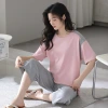 100% pure cotton pajamas for women, spring and summer short-sleeved capri pants, thin home wear, sweet and cute all-cotton sets for women Specification image